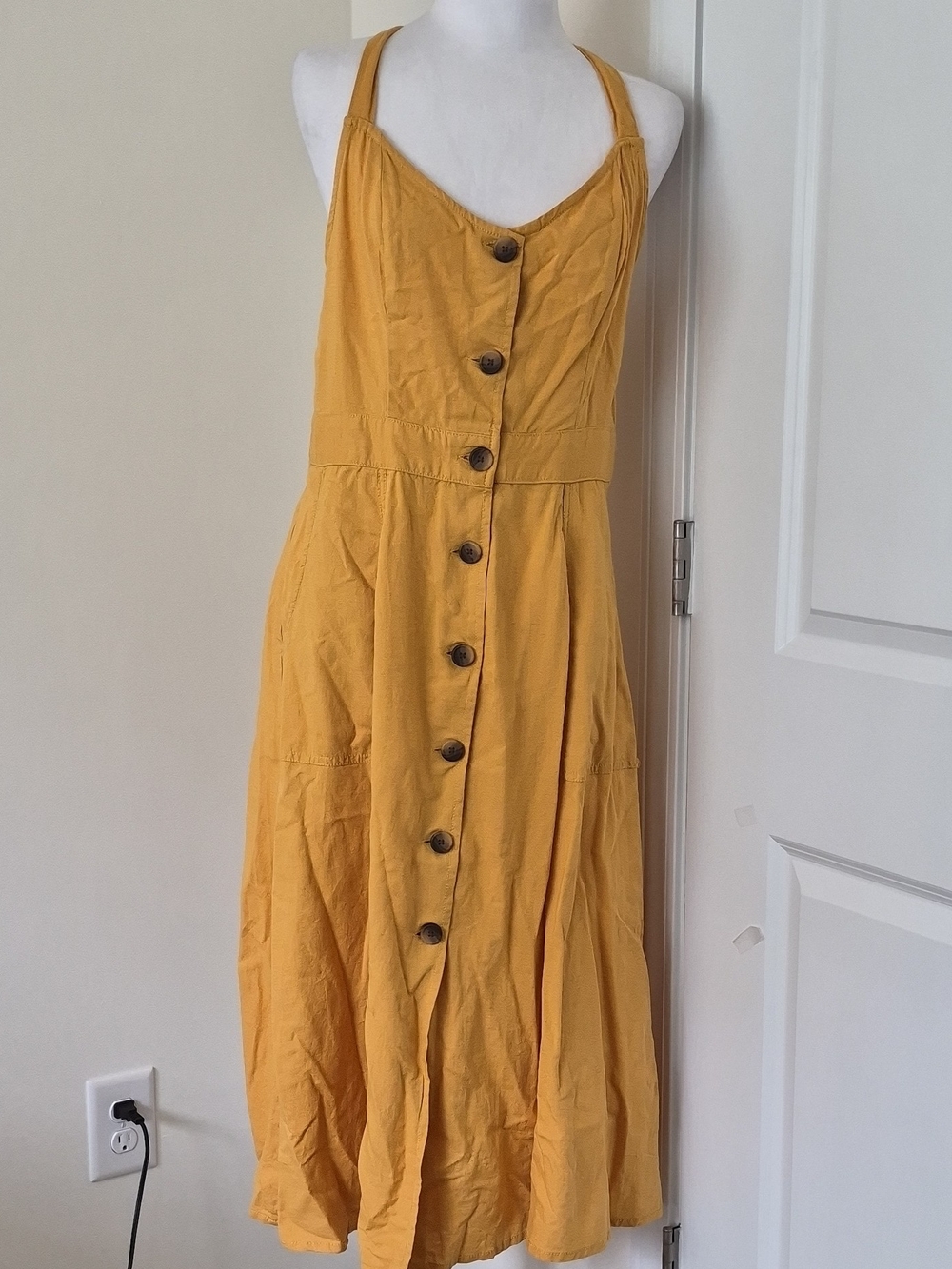 A.n.a Mustard Yellow Button-Front Sundress Size L